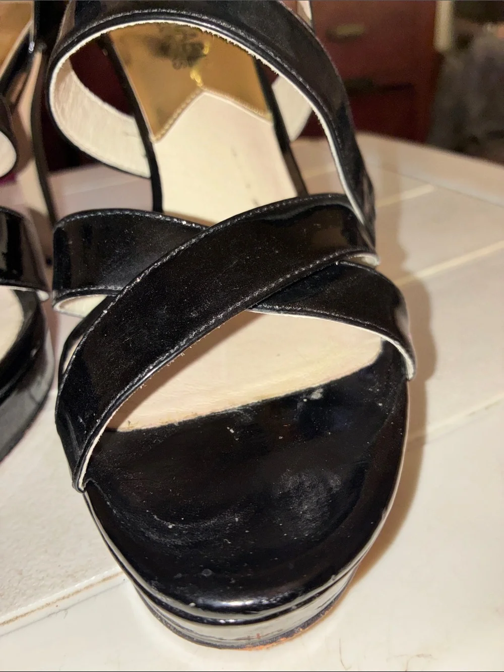 Michael Kors Black Patent Crisscross Heel Sandals